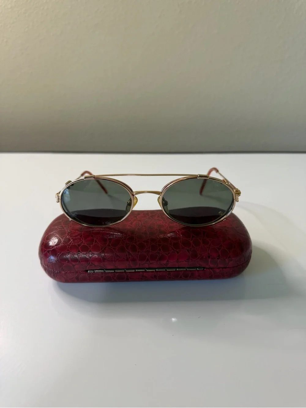 Diane Von Furstenberg Vintage Gold Round Frames with Clip-On Sunglass Lenses